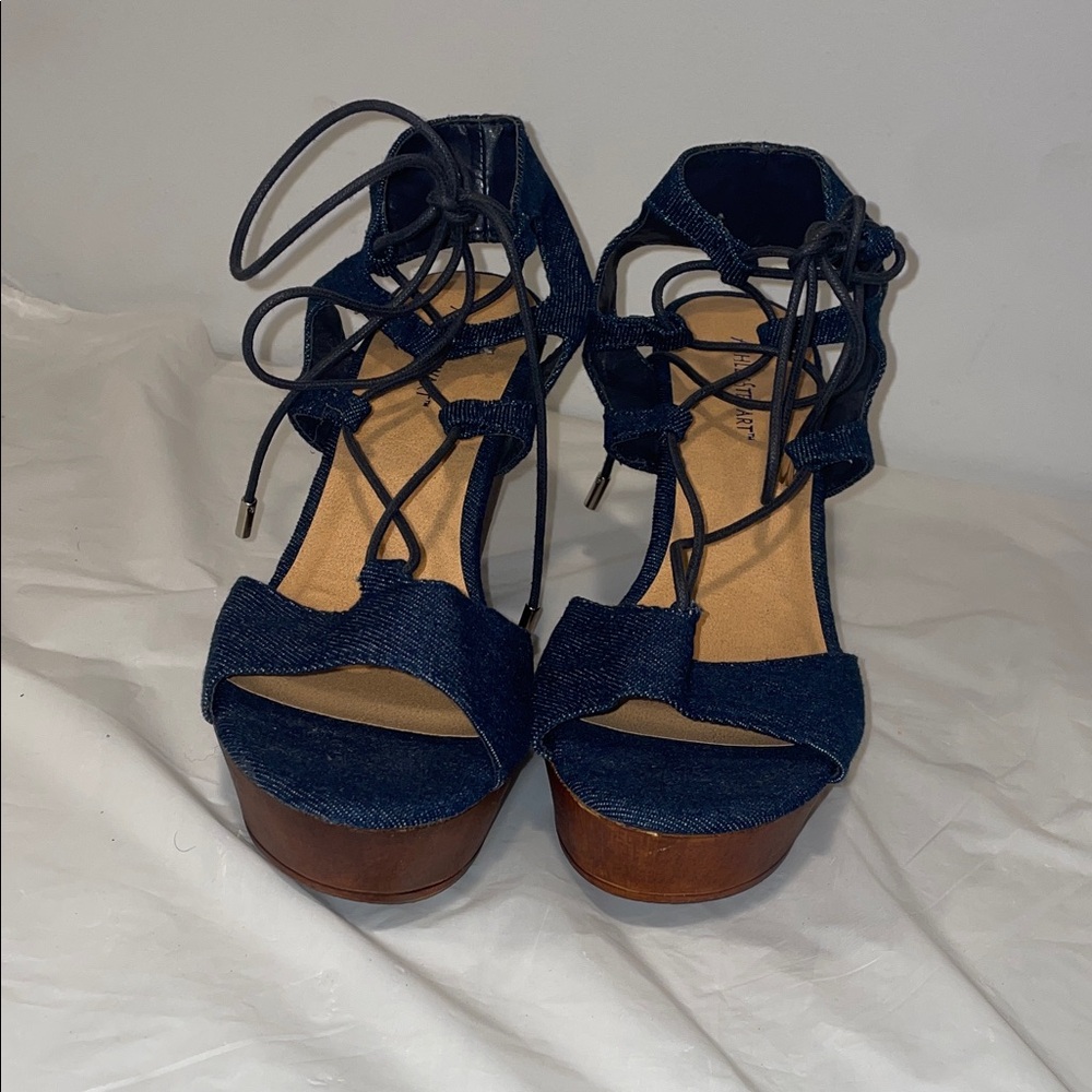 Ashley Stewart Navy Denim Platform Sandals